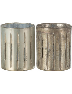 Photophore original XL Hauteur 15 cm en Verre Argenté Motif lignes Arnonk (Lot de 2) - 1