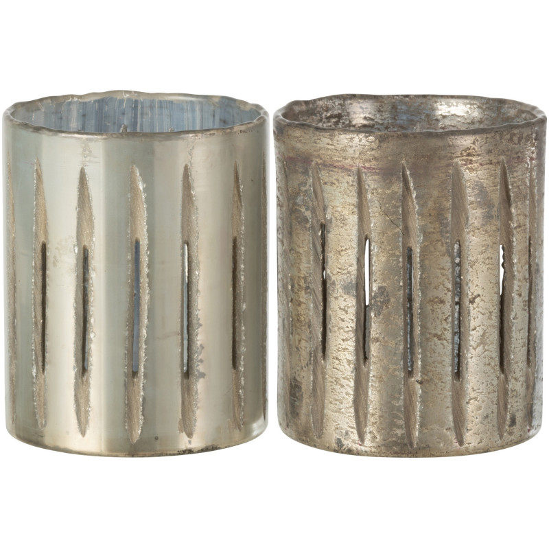 Photophore original XL Hauteur 15 cm en Verre Argenté Motif lignes Arnonk (Lot de 2) - 1