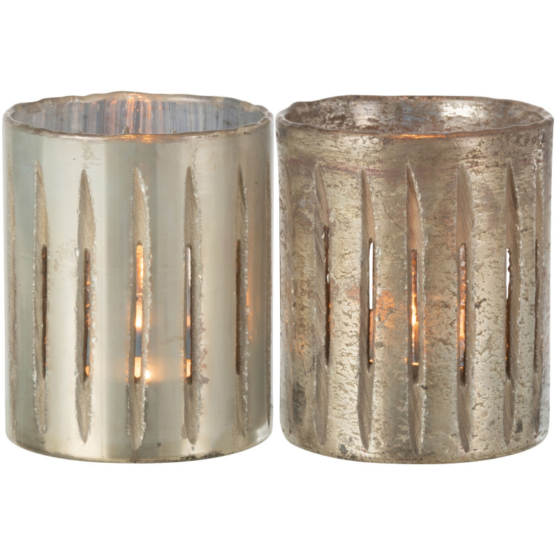 Photophore original XL Hauteur 15 cm en Verre Argenté Motif lignes Arnonk (Lot de 2) - 3