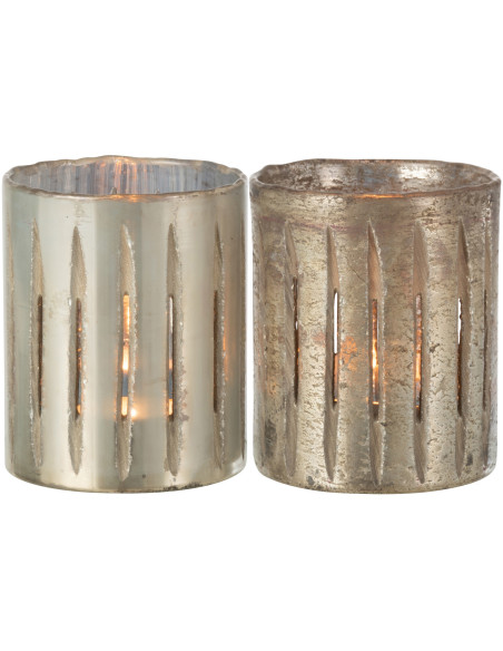 Photophore original XL Hauteur 15 cm en Verre Argenté Motif lignes Arnonk (Lot de 2) - 3