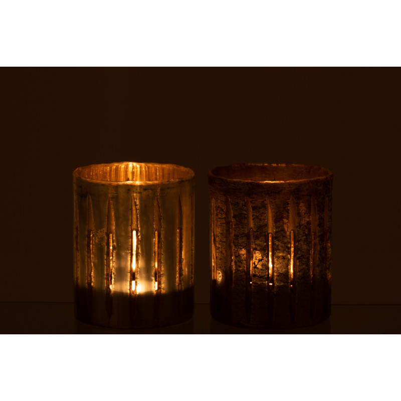 Photophore original XL Hauteur 15 cm en Verre Argenté Motif lignes Arnonk (Lot de 2) - 4