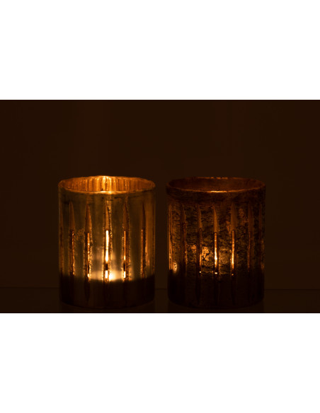 Photophore original XL Hauteur 15 cm en Verre Argenté Motif lignes Arnonk (Lot de 2) - 4