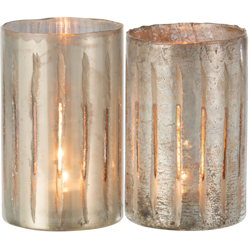 Photophore original XXL Hauteur 20 cm en Verre Argenté Motif lignes Arnonk (Lot de 2) - 2