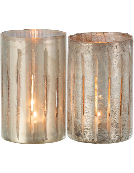 Photophore original XXL Hauteur 20 cm en Verre Argenté Motif lignes Arnonk (Lot de 2) - 2