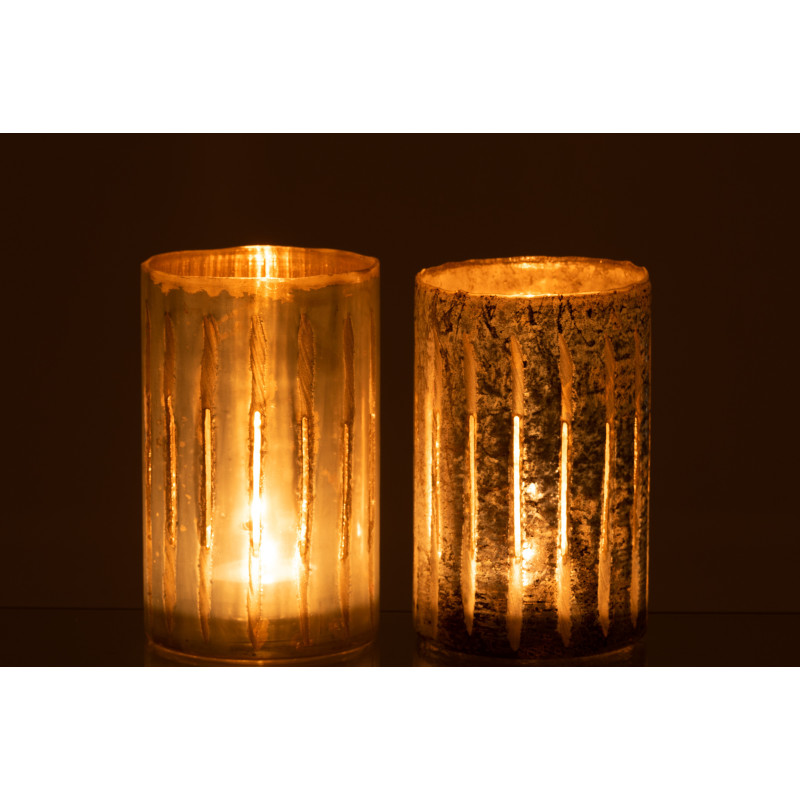 Photophore original XXL Hauteur 20 cm en Verre Argenté Motif lignes Arnonk (Lot de 2) - 3