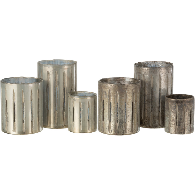 Photophore original XXL Hauteur 20 cm en Verre Argenté Motif lignes Arnonk (Lot de 2) - 4