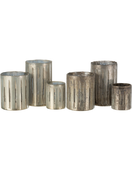 Photophore original XXL Hauteur 20 cm en Verre Argenté Motif lignes Arnonk (Lot de 2) - 4