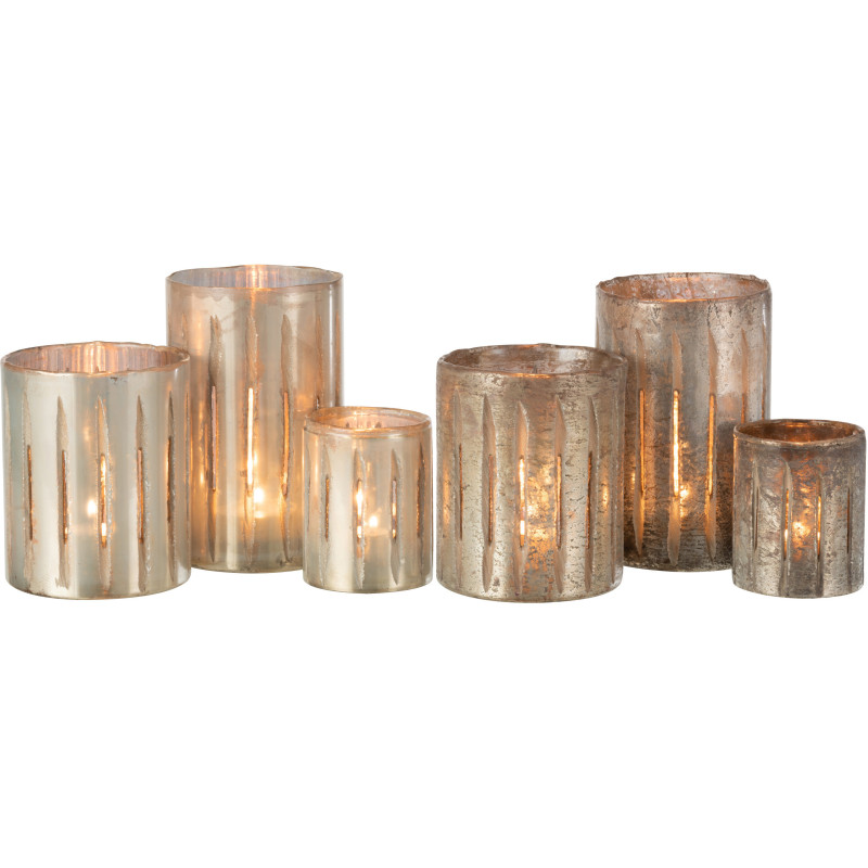 Photophore original XXL Hauteur 20 cm en Verre Argenté Motif lignes Arnonk (Lot de 2) - 5