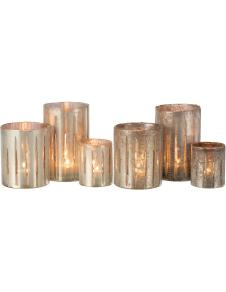 Photophore original XXL Hauteur 20 cm en Verre Argenté Motif lignes Arnonk (Lot de 2) - 5