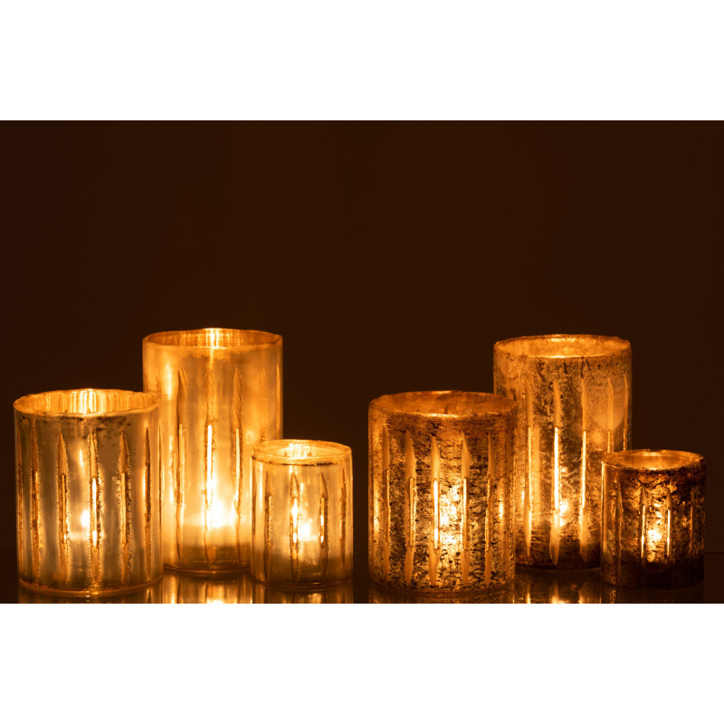 Photophore original XXL Hauteur 20 cm en Verre Argenté Motif lignes Arnonk (Lot de 2) - 6