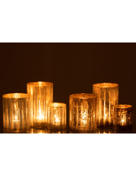 Photophore original XXL Hauteur 20 cm en Verre Argenté Motif lignes Arnonk (Lot de 2) - 6