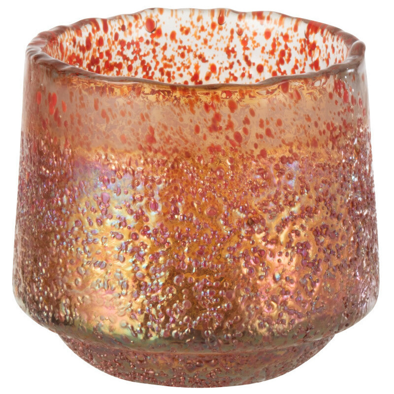 Photophore moderne Diamètre 14 cm en Verre Orange Motif pois Huron - 1