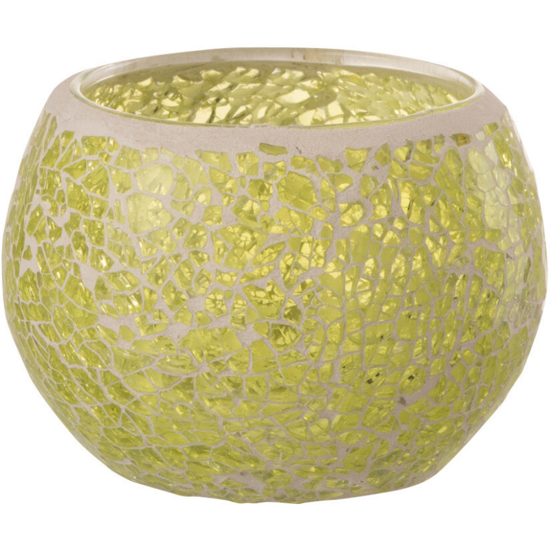 Photophore moderne rond Diamètre 10 cm en Verre Jaune Motif mosaïque Ivorl - 1