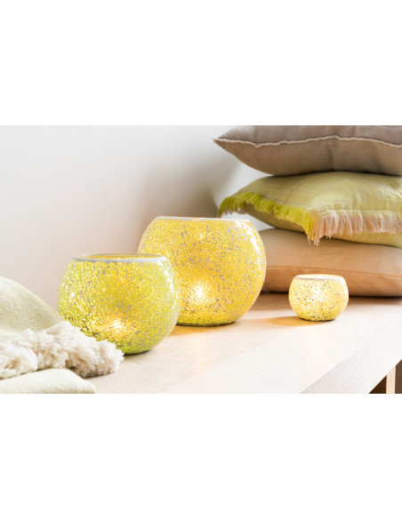 Photophore moderne rond Diamètre 10 cm en Verre Jaune Motif mosaïque Ivorl - 2