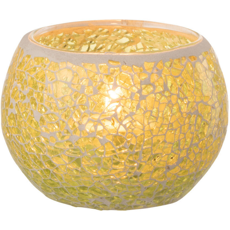 Photophore moderne rond Diamètre 10 cm en Verre Jaune Motif mosaïque Ivorl - 3