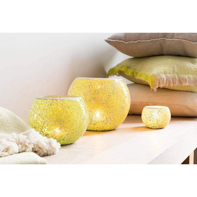 Photophore moderne rond XL Diamètre 20 cm en Verre Jaune Motif mosaïque Ivorl - 2