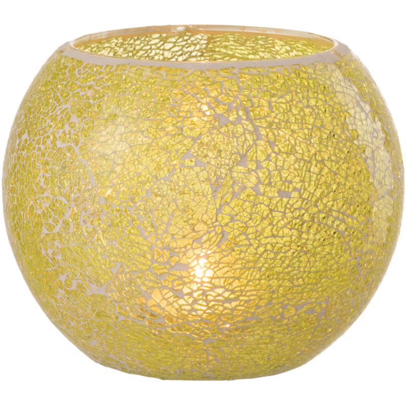 Photophore moderne rond XL Diamètre 20 cm en Verre Jaune Motif mosaïque Ivorl - 3
