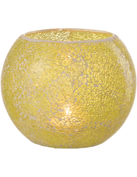 Photophore moderne rond XL Diamètre 20 cm en Verre Jaune Motif mosaïque Ivorl - 3