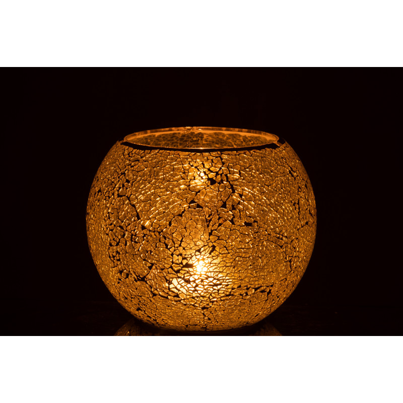 Photophore moderne rond XL Diamètre 20 cm en Verre Jaune Motif mosaïque Ivorl - 4