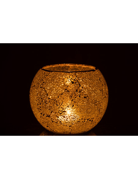 Photophore moderne rond XL Diamètre 20 cm en Verre Jaune Motif mosaïque Ivorl - 4