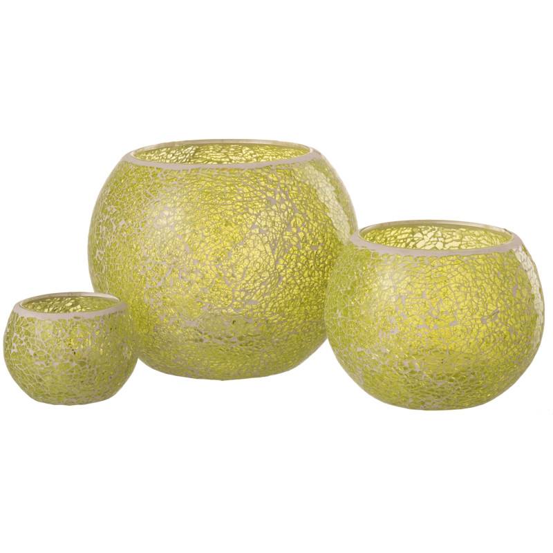 Photophore moderne rond XL Diamètre 20 cm en Verre Jaune Motif mosaïque Ivorl - 5