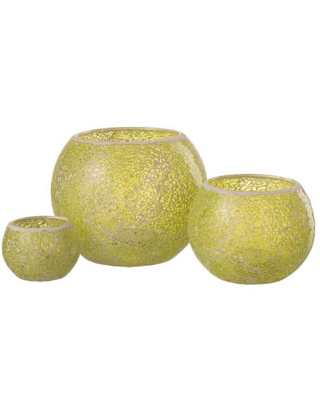 Photophore moderne rond XL Diamètre 20 cm en Verre Jaune Motif mosaïque Ivorl - 5