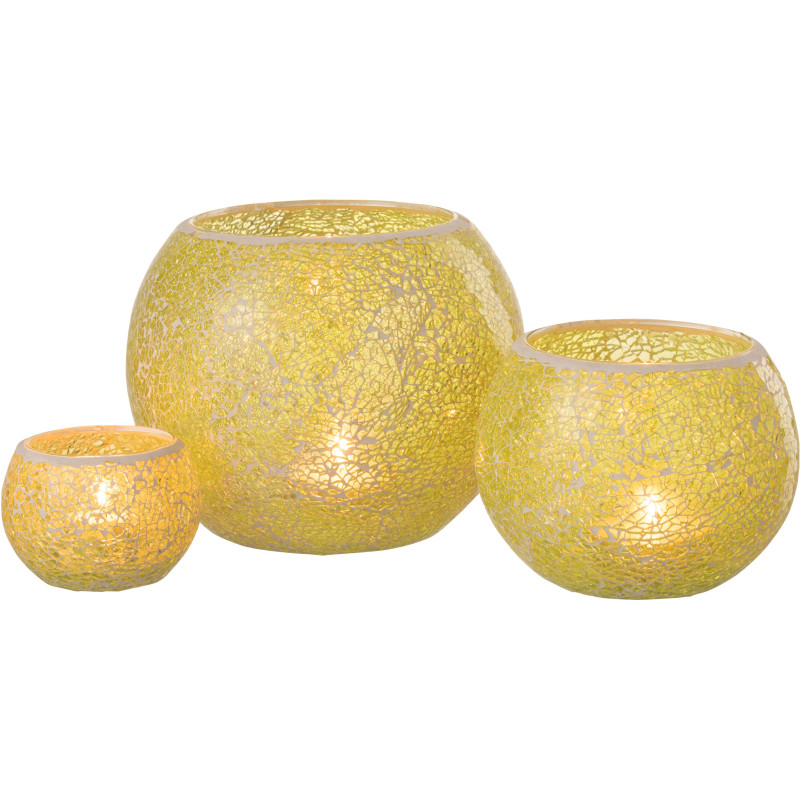 Photophore moderne rond XL Diamètre 20 cm en Verre Jaune Motif mosaïque Ivorl - 6