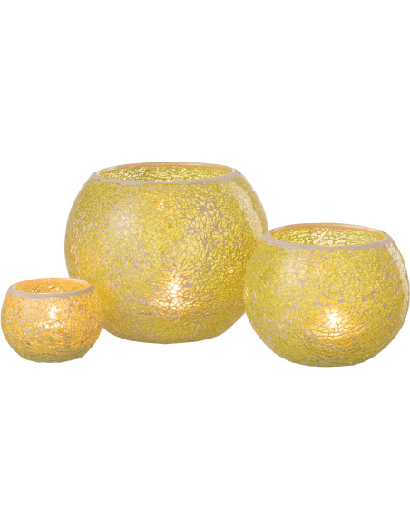 Photophore moderne rond XL Diamètre 20 cm en Verre Jaune Motif mosaïque Ivorl - 6