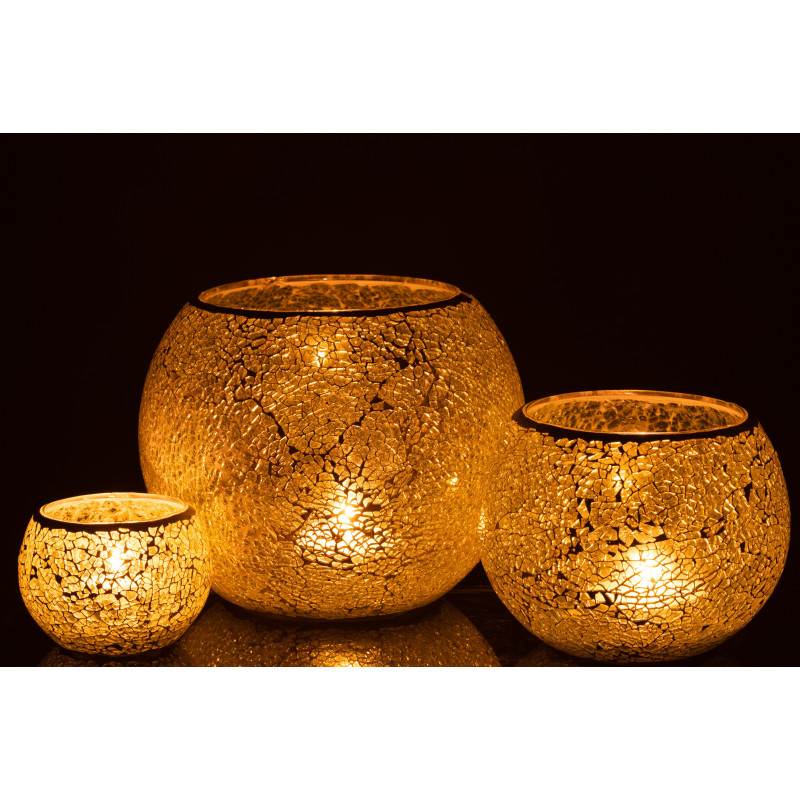 Photophore moderne rond XL Diamètre 20 cm en Verre Jaune Motif mosaïque Ivorl - 7