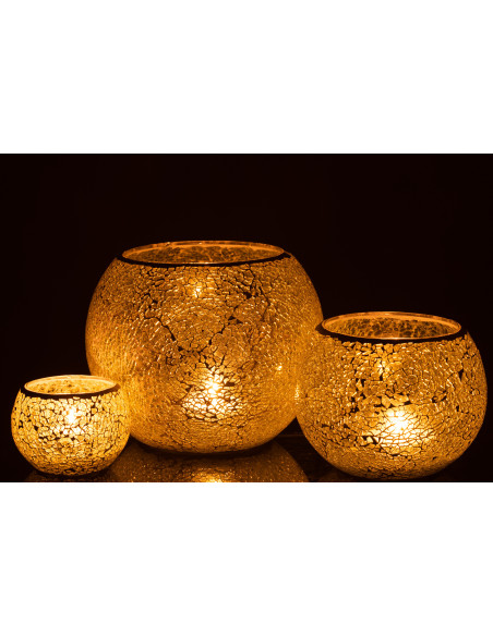 Photophore moderne rond XL Diamètre 20 cm en Verre Jaune Motif mosaïque Ivorl - 7