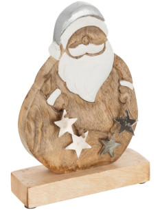 Décoration de Noël Père Noël avec étoiles 20 cm en Bois de manguier Naturel Argenté - 1