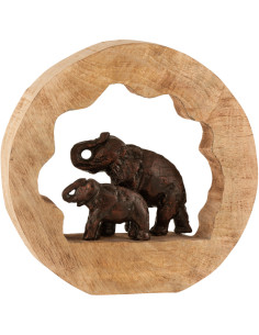 Statuette déco originale Éléphant et bébé 30 cm en Bois de manguier Naturel Métal Bronze Parchyno - 1