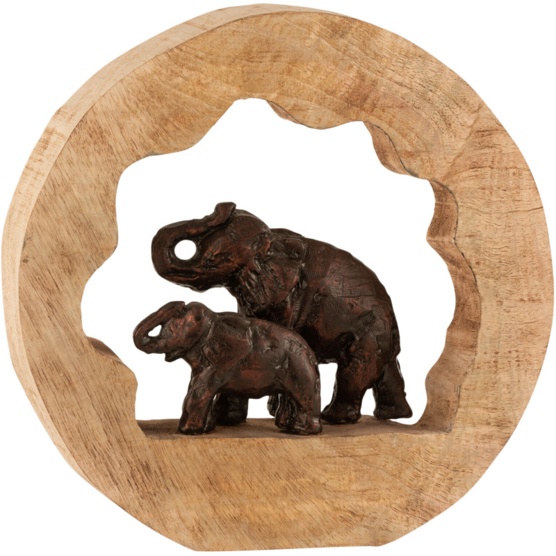 Statuette déco originale Éléphant et bébé 30 cm en Bois de manguier Naturel Métal Bronze Parchyno - 1