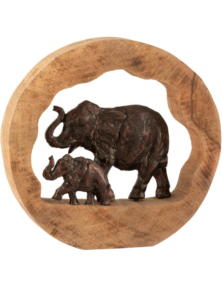 Statuette déco originale Éléphant et bébé 35 cm en Bois de manguier Naturel Métal Bronze Parchyno - 1