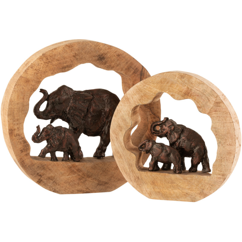 Statuette déco originale Éléphant et bébé 35 cm en Bois de manguier Naturel Métal Bronze Parchyno - 2