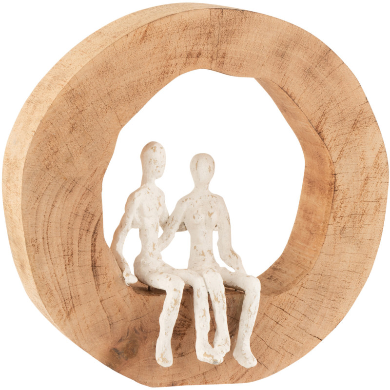 Objet déco à poser abstrait Couple assis 29 cm en Bois de manguier Naturel Métal Blanc Ulven - 1
