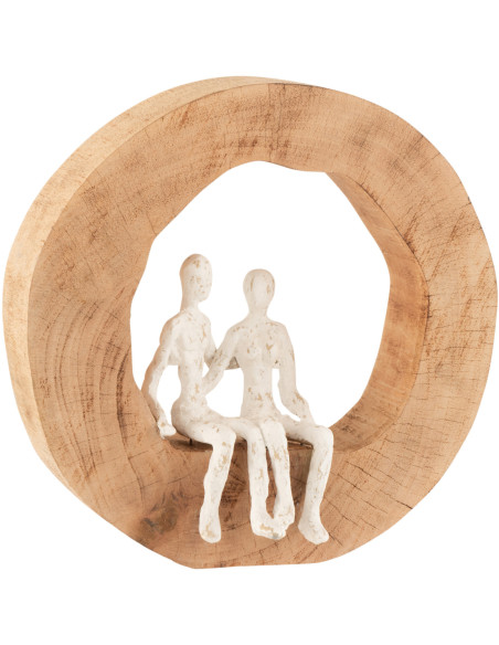 Objet déco à poser abstrait Couple assis 29 cm en Bois de manguier Naturel Métal Blanc Ulven - 1