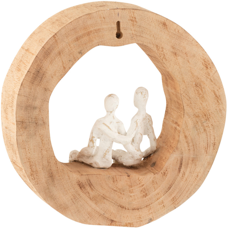 Objet déco à poser abstrait Couple assis 29 cm en Bois de manguier Naturel Métal Blanc Ulven - 2