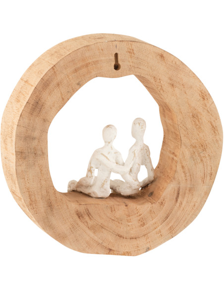 Objet déco à poser abstrait Couple assis 29 cm en Bois de manguier Naturel Métal Blanc Ulven - 2