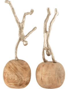 Statuette déco Personnage abstrait Acrobate Hauteur 30 cm en Bois de manguier Naturel Métal Argenté Heric (Lot de 2) - 1