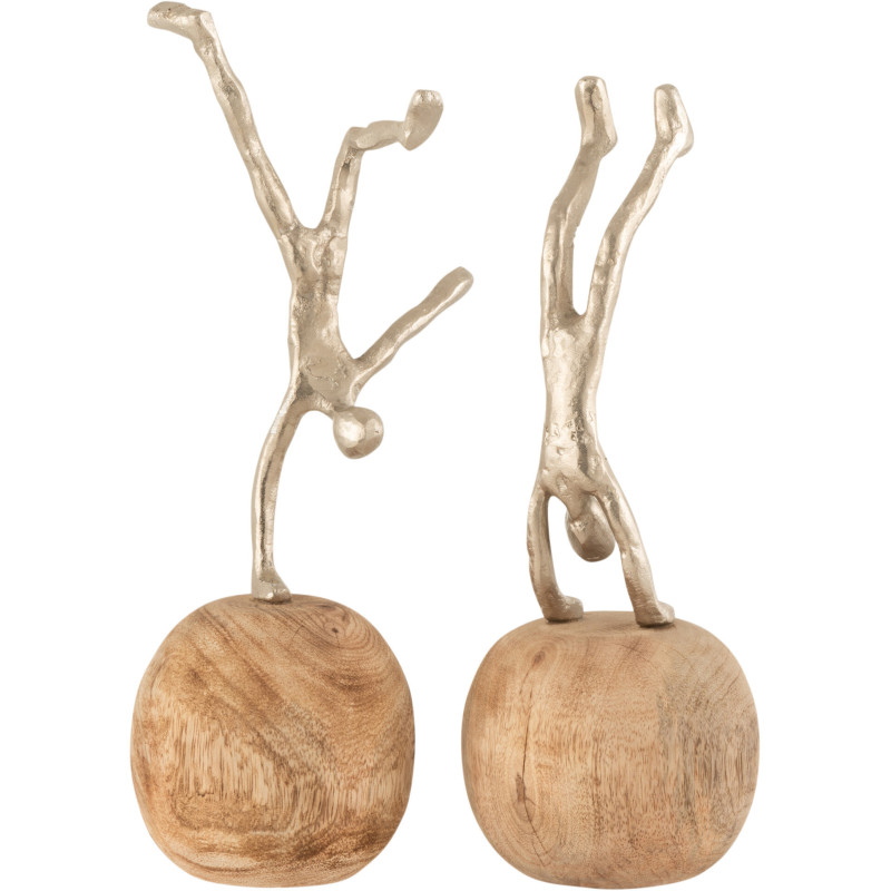 Statuette déco Personnage abstrait Acrobate Hauteur 30 cm en Bois de manguier Naturel Métal Argenté Heric (Lot de 2) - 1