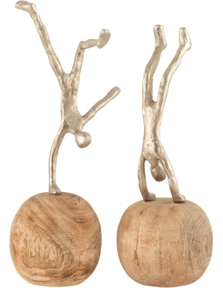 Statuette déco Personnage abstrait Acrobate Hauteur 30 cm en Bois de manguier Naturel Métal Argenté Heric (Lot de 2) - 1