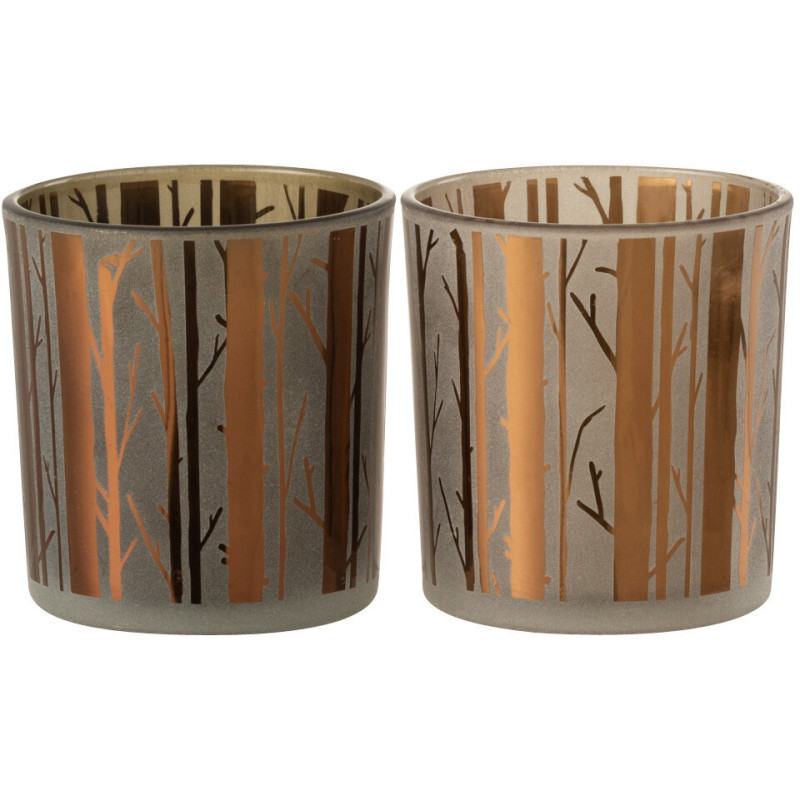 Photophore moderne Diamètre 7 cm en Verre Marron Motif arbres Cadenk - 1