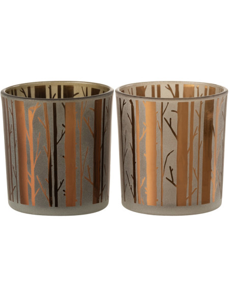 Photophore moderne Diamètre 7 cm en Verre Marron Motif arbres Cadenk - 1