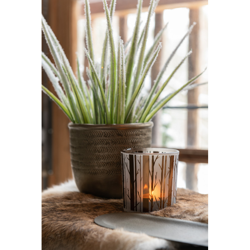 Photophore moderne Diamètre 7 cm en Verre Marron Motif arbres Cadenk - 2