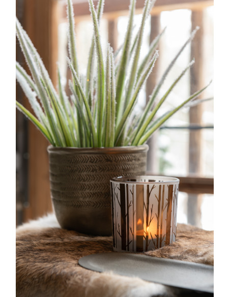 Photophore moderne Diamètre 7 cm en Verre Marron Motif arbres Cadenk - 2