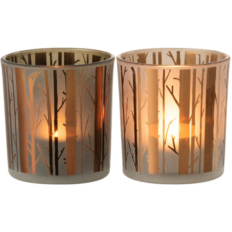 Photophore moderne Diamètre 7 cm en Verre Marron Motif arbres Cadenk - 3