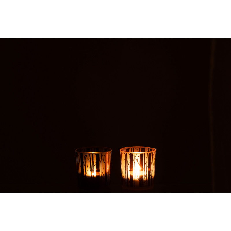 Photophore moderne Diamètre 7 cm en Verre Marron Motif arbres Cadenk - 4