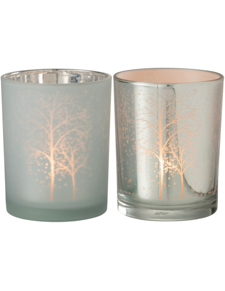 Photophore moderne Diamètre 10 cm en Verre Argenté Blanc Motif arbres Eralon (Lot de 2) - 3