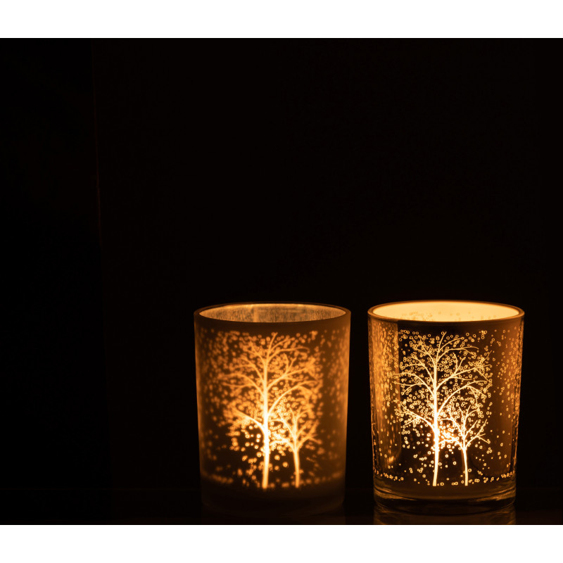 Photophore moderne Diamètre 10 cm en Verre Argenté Blanc Motif arbres Eralon (Lot de 2) - 4